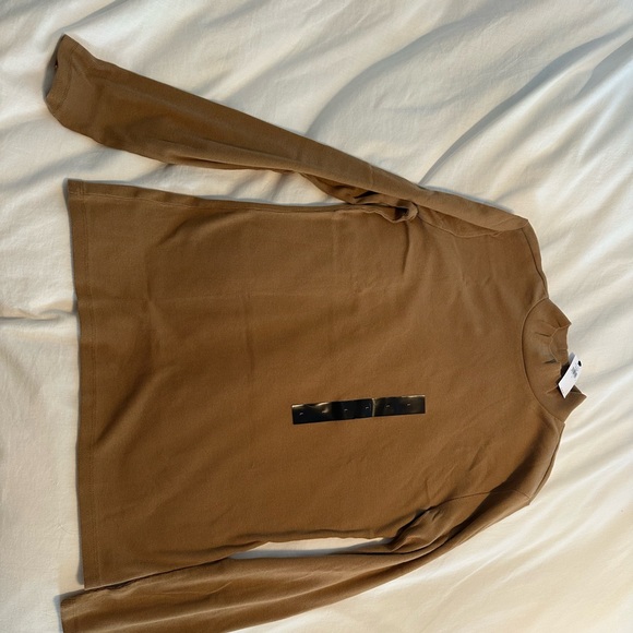 Ribbed Mock Neck T-shirt in Tannin Color - Picture 3 of 10